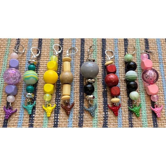 Bull Head Steer Charm & Bead Set of 8 Hand Crafted Stitch Markers - Picture 1 of 4